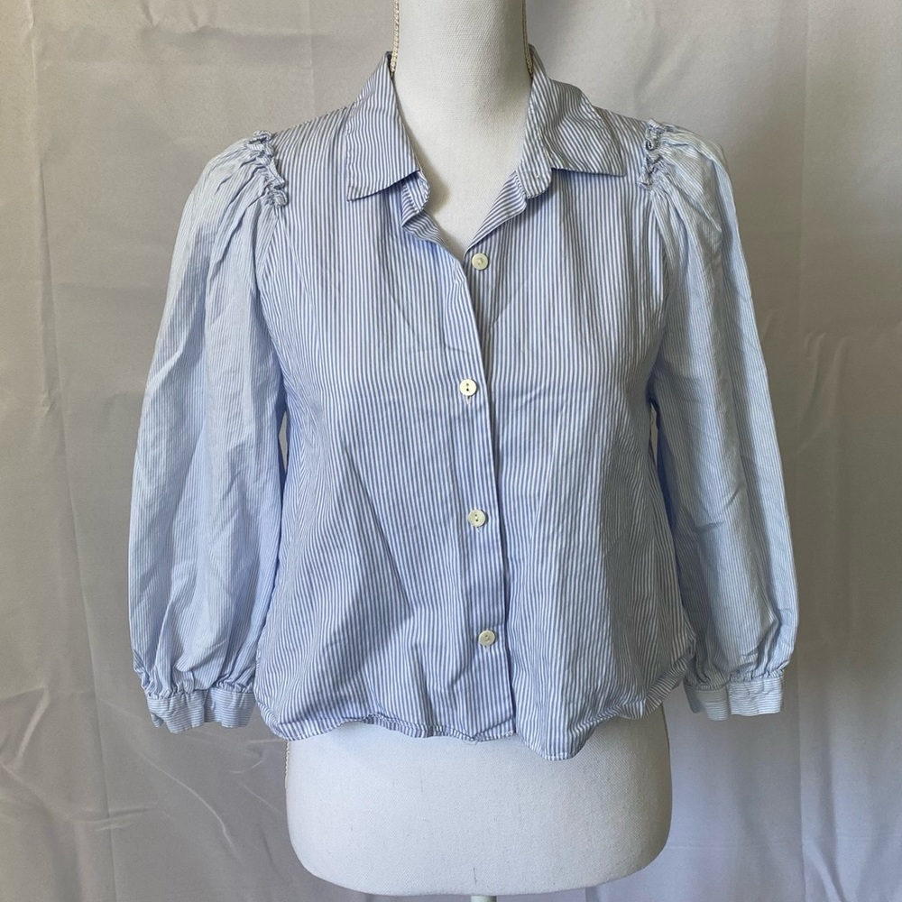 Blue stripe button up blouse